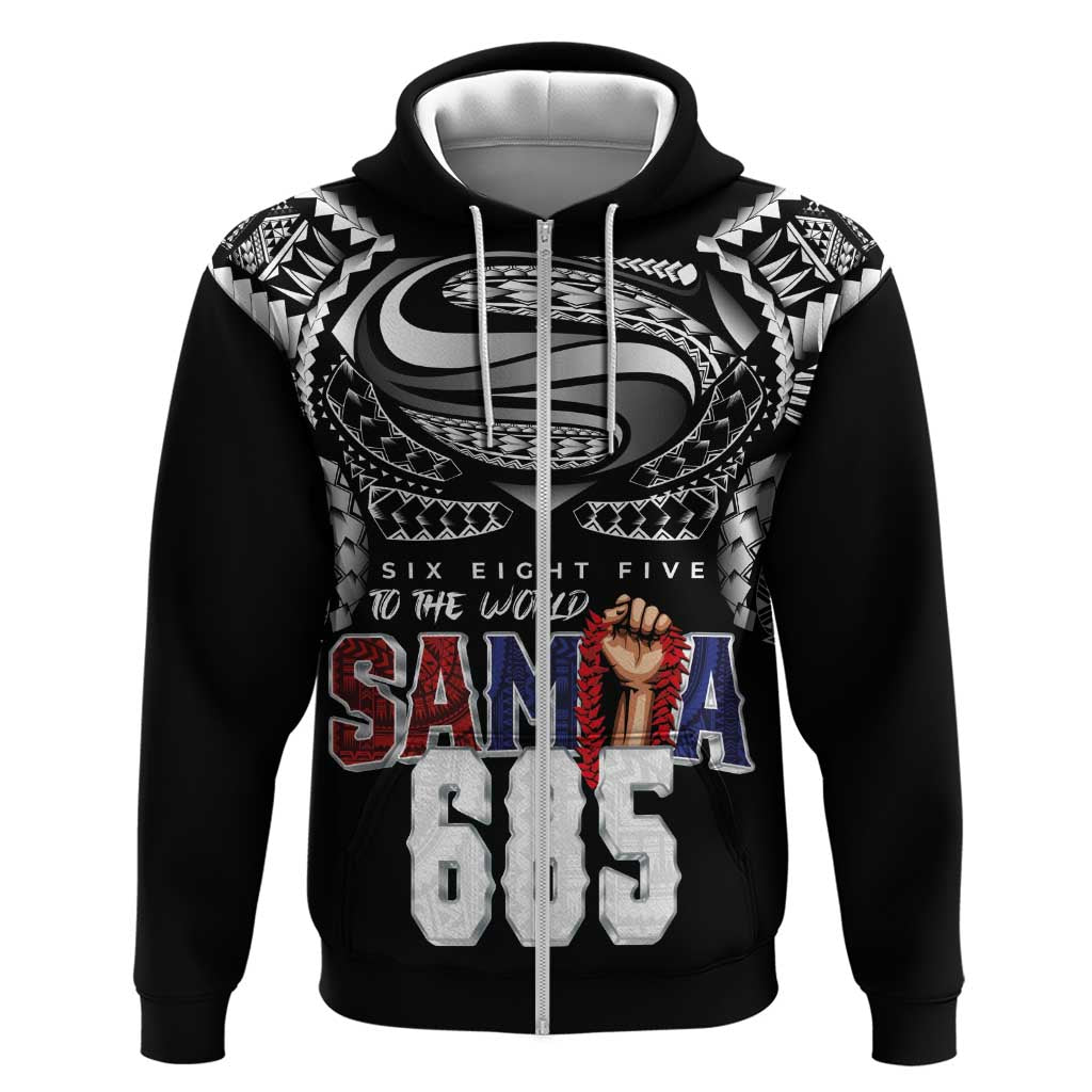 Super Samoa-Six Eight Five to The World Hoodie Traditional Samoan Tattoo Black Color LT03 Zip Hoodie Black - Polynesian Pride