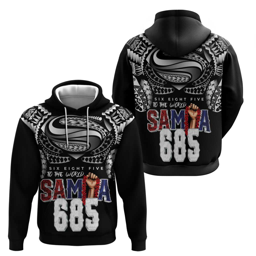Super Samoa-Six Eight Five to The World Hoodie Traditional Samoan Tattoo Black Color LT03 - Polynesian Pride