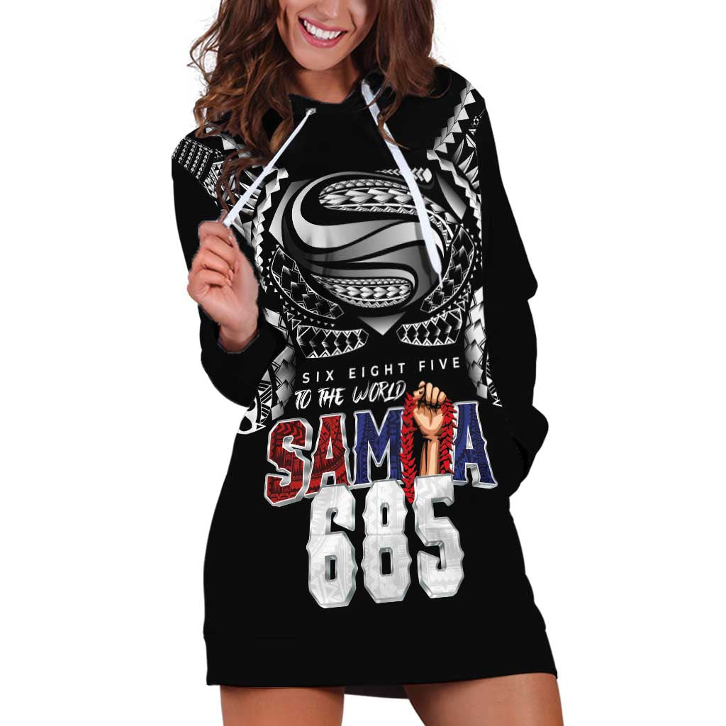 Super Samoa-Six Eight Five to The World Hoodie Dress Traditional Samoan Tattoo Black Color LT03 Black - Polynesian Pride