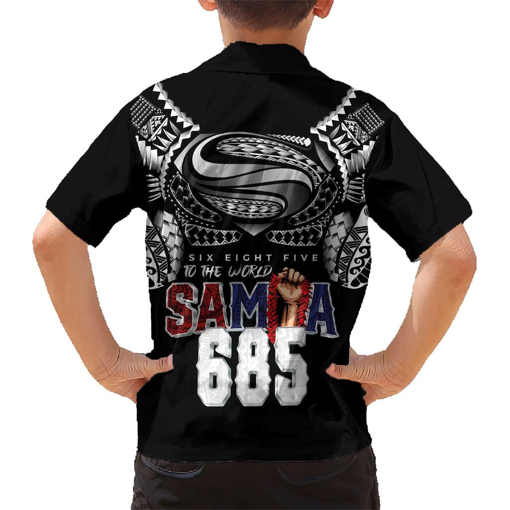 Super Samoa-Six Eight Five to The World Kid Hawaiian Shirt Traditional Samoan Tattoo Black Color LT03 - Polynesian Pride