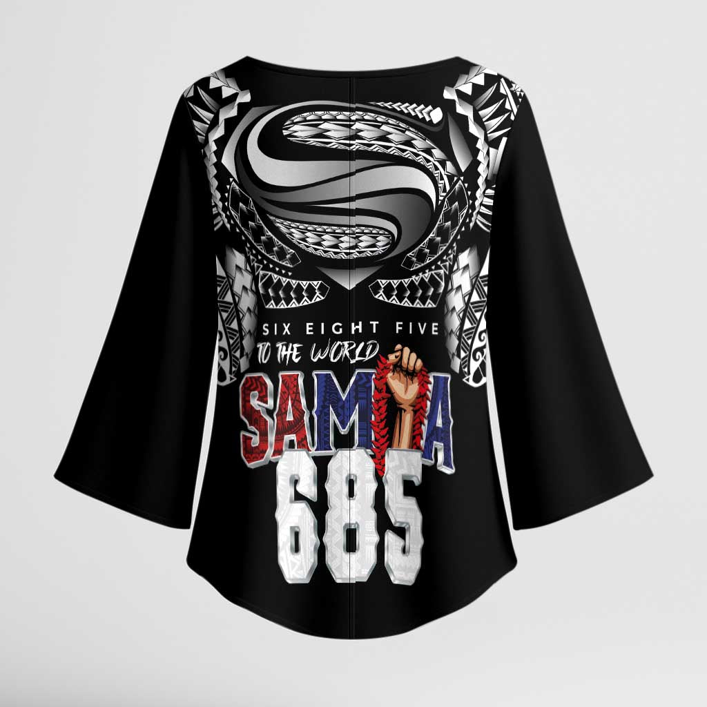 Super Samoa-Six Eight Five to The World Kimono Sleeve Blouse Traditional Samoan Tattoo Black Color LT03 - Polynesian Pride