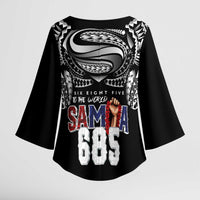 Super Samoa-Six Eight Five to The World Kimono Sleeve Blouse Traditional Samoan Tattoo Black Color LT03 - Polynesian Pride