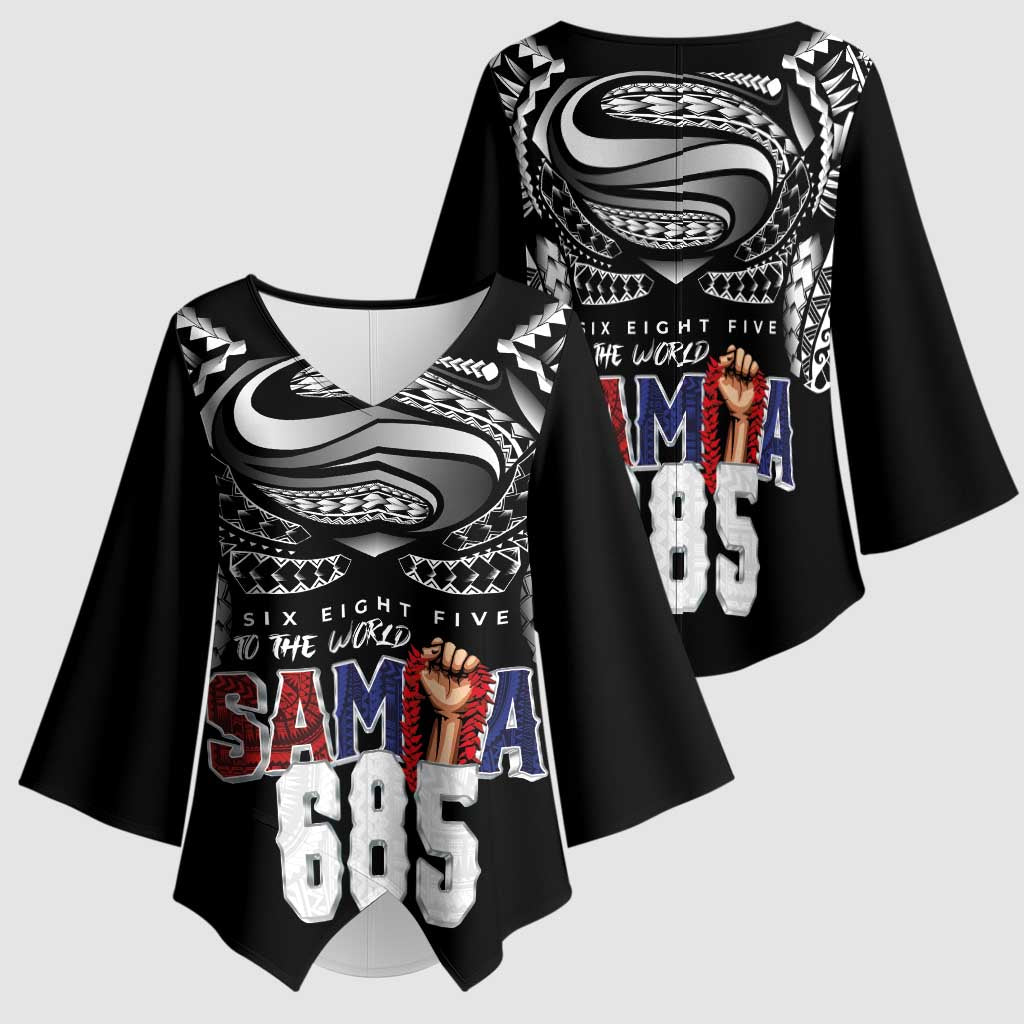 Super Samoa-Six Eight Five to The World Kimono Sleeve Blouse Traditional Samoan Tattoo Black Color LT03 - Polynesian Pride