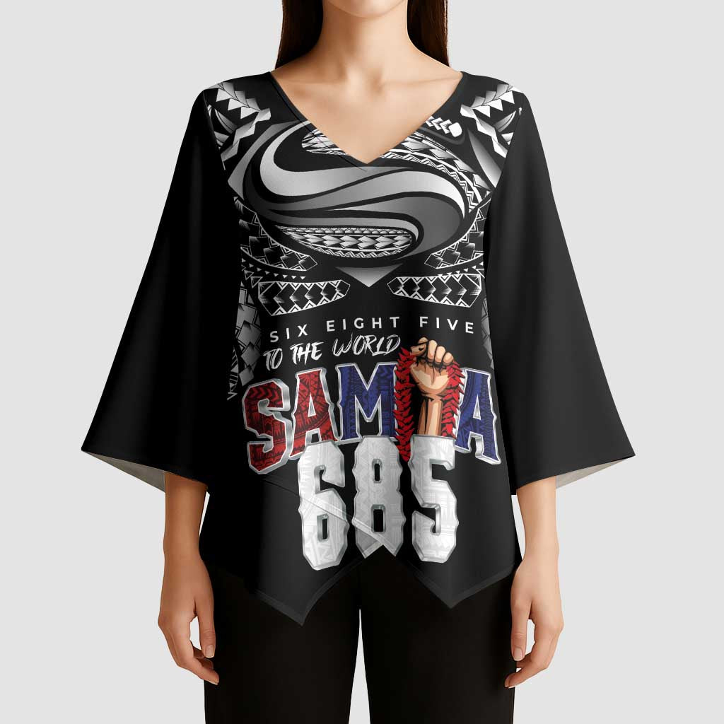 Super Samoa-Six Eight Five to The World Kimono Sleeve Blouse Traditional Samoan Tattoo Black Color LT03 - Polynesian Pride