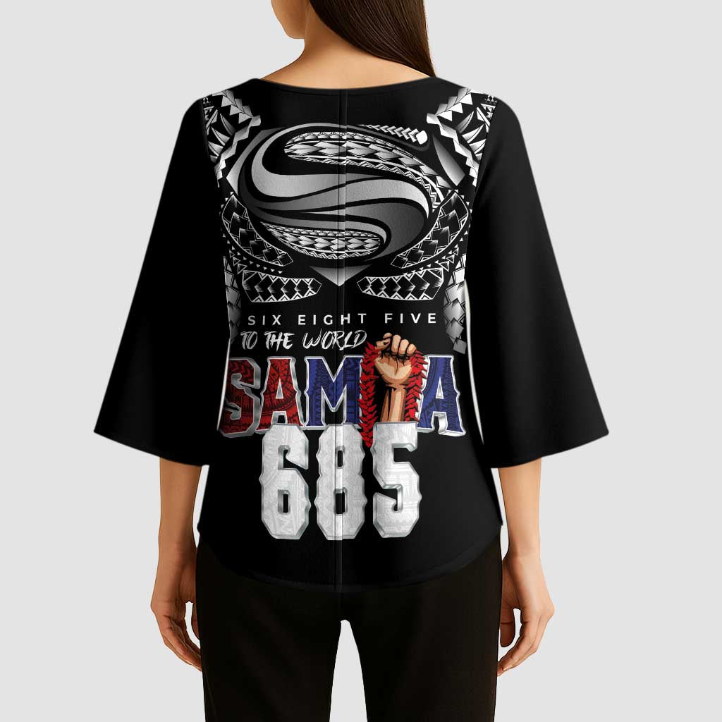 Super Samoa-Six Eight Five to The World Kimono Sleeve Blouse Traditional Samoan Tattoo Black Color LT03 - Polynesian Pride