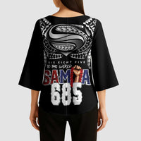 Super Samoa-Six Eight Five to The World Kimono Sleeve Blouse Traditional Samoan Tattoo Black Color LT03 - Polynesian Pride