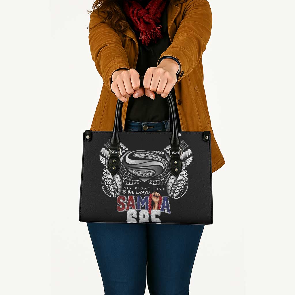 Super Samoa-Six Eight Five to The World Leather Bag Traditional Samoan Tattoo Black Color LT03 - Polynesian Pride