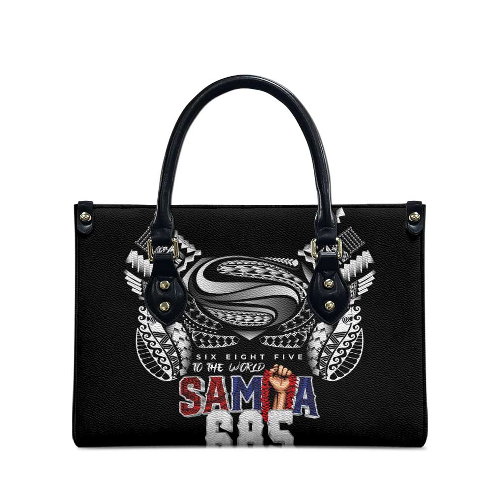 Super Samoa-Six Eight Five to The World Leather Bag Traditional Samoan Tattoo Black Color LT03 - Polynesian Pride