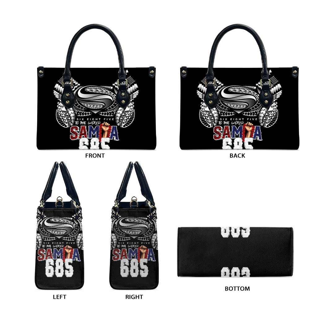 Super Samoa-Six Eight Five to The World Leather Bag Traditional Samoan Tattoo Black Color LT03 - Polynesian Pride