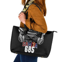 Super Samoa-Six Eight Five to The World Leather Tote Bag Traditional Samoan Tattoo Black Color LT03 Black - Polynesian Pride