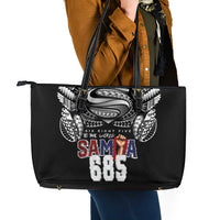 Super Samoa-Six Eight Five to The World Leather Tote Bag Traditional Samoan Tattoo Black Color LT03 - Polynesian Pride