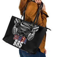 Super Samoa-Six Eight Five to The World Leather Tote Bag Traditional Samoan Tattoo Black Color LT03 - Polynesian Pride