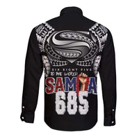 Super Samoa-Six Eight Five to The World Long Sleeve Button Shirt Traditional Samoan Tattoo Black Color LT03 - Polynesian Pride