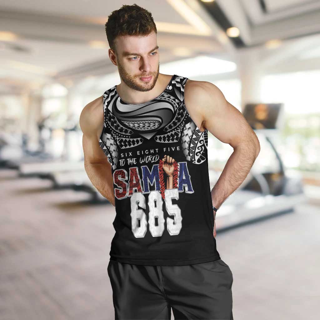 Super Samoa-Six Eight Five to The World Men Tank Top Traditional Samoan Tattoo Black Color LT03 Black - Polynesian Pride