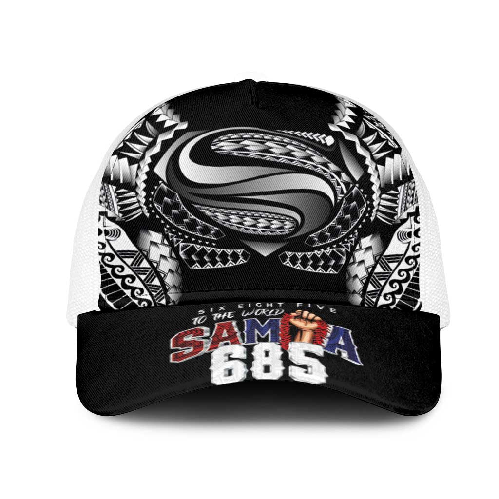 Super Samoa-Six Eight Five to The World Mesh Trucker Cap Traditional Samoan Tattoo Black Color LT03 One Size White Black - Polynesian Pride