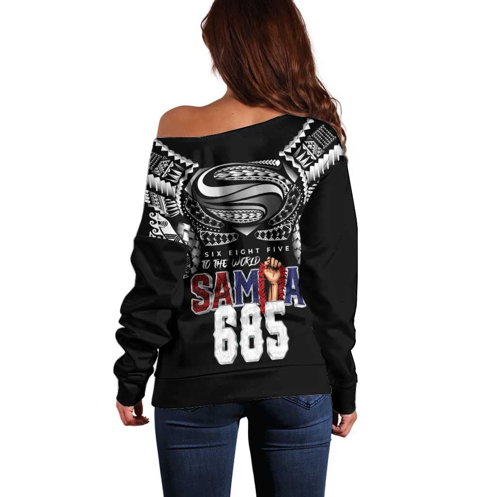 Super Samoa-Six Eight Five to The World Off Shoulder Sweater Traditional Samoan Tattoo Black Color LT03 - Polynesian Pride