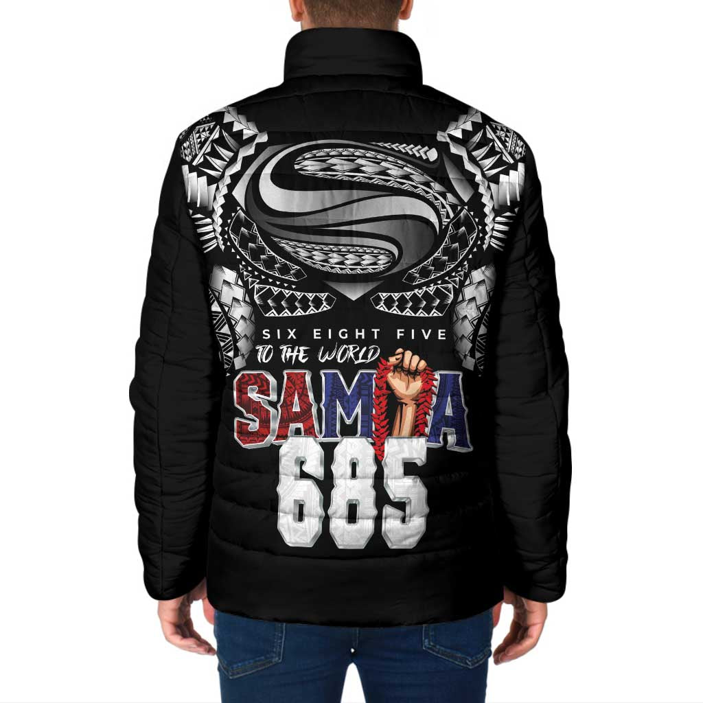 Super Samoa-Six Eight Five to The World Padded Jacket Traditional Samoan Tattoo Black Color LT03 - Polynesian Pride