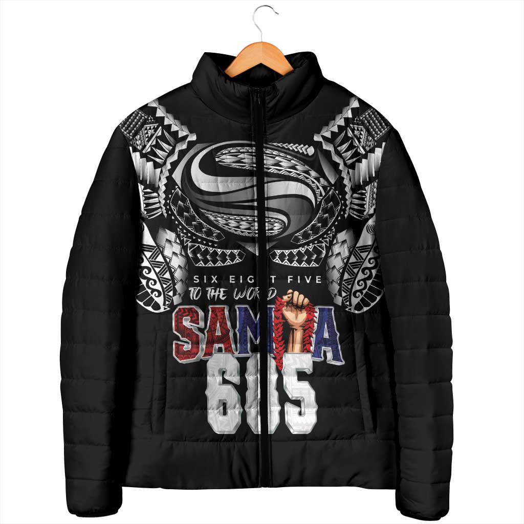 Super Samoa-Six Eight Five to The World Padded Jacket Traditional Samoan Tattoo Black Color LT03 - Polynesian Pride