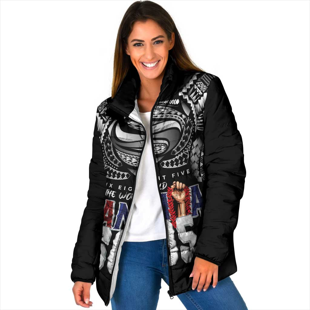 Super Samoa-Six Eight Five to The World Padded Jacket Traditional Samoan Tattoo Black Color LT03 Women Black - Polynesian Pride