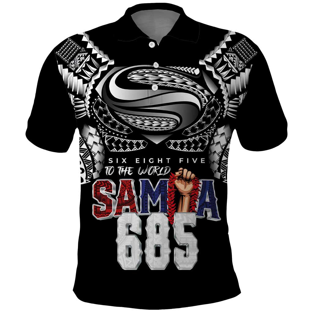 Super Samoa-Six Eight Five to The World Polo Shirt Traditional Samoan Tattoo Black Color LT03 Black - Polynesian Pride