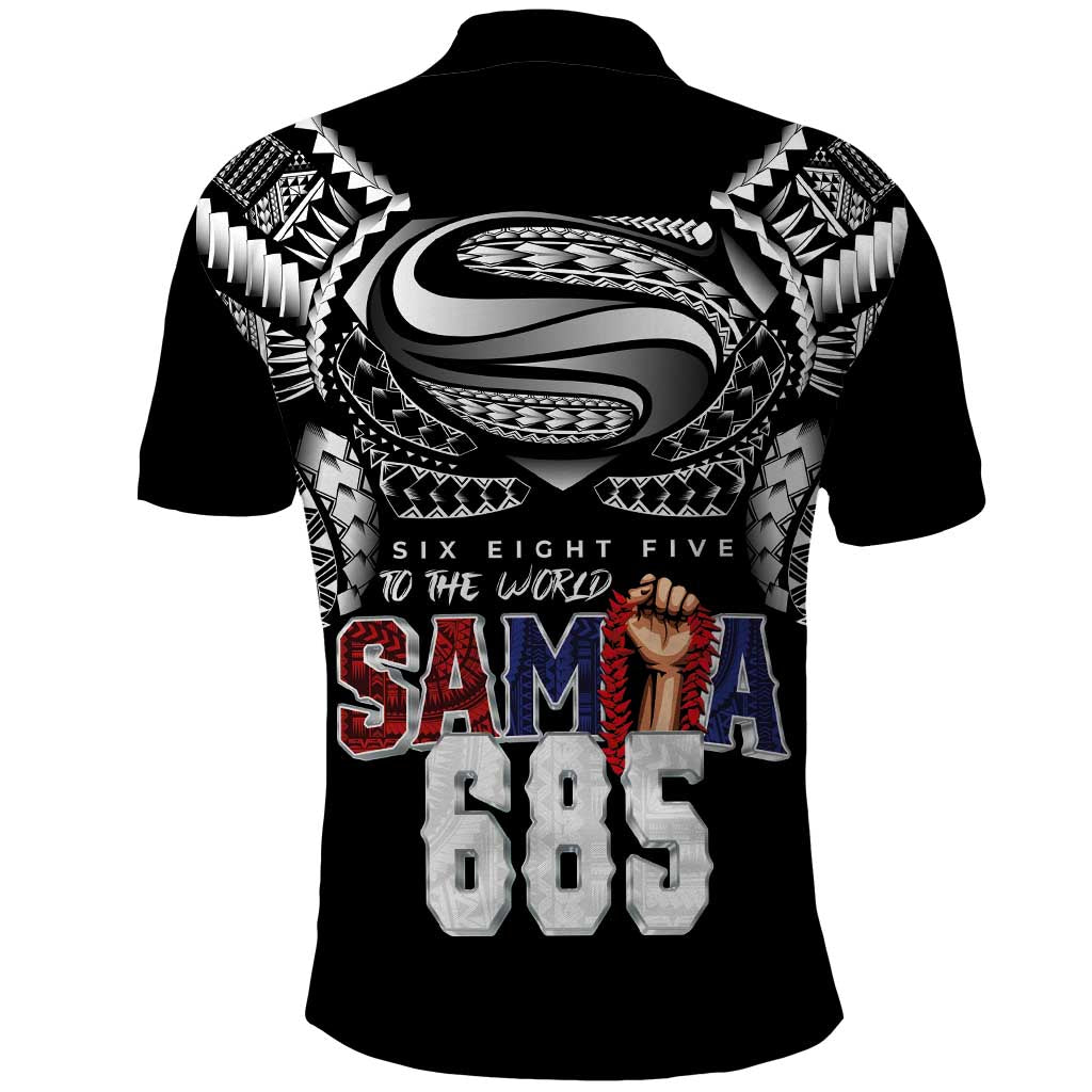 Super Samoa-Six Eight Five to The World Polo Shirt Traditional Samoan Tattoo Black Color LT03 - Polynesian Pride