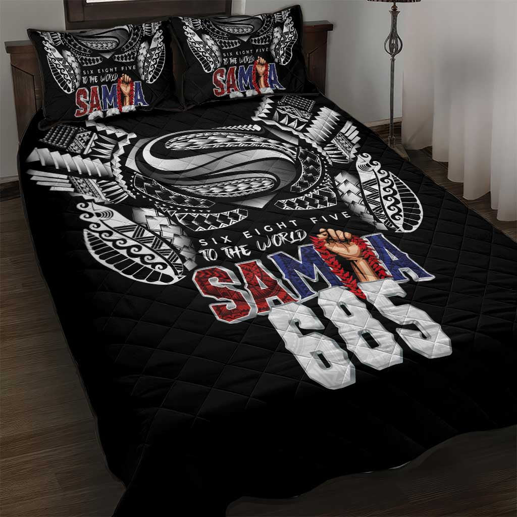 Super Samoa-Six Eight Five to The World Quilt Bed Set Traditional Samoan Tattoo Black Color