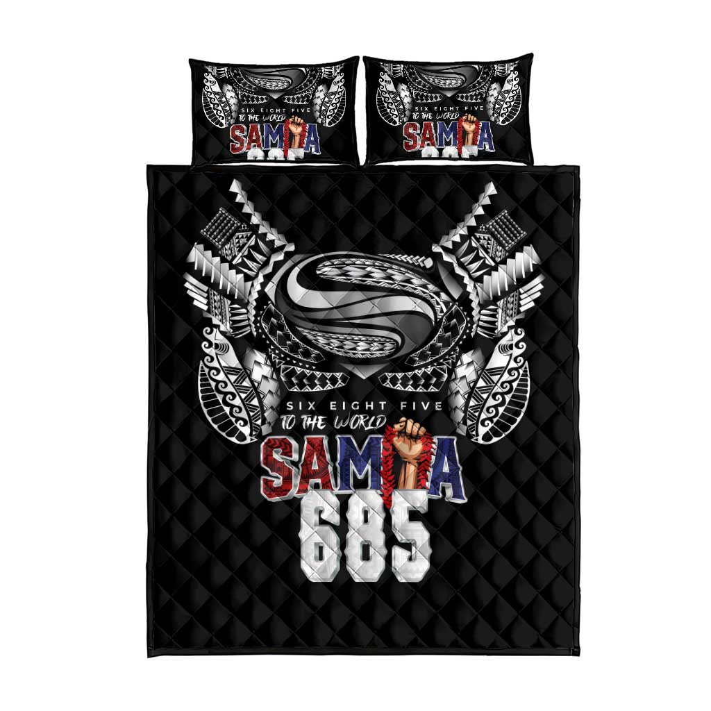 Super Samoa-Six Eight Five to The World Quilt Bed Set Traditional Samoan Tattoo Black Color