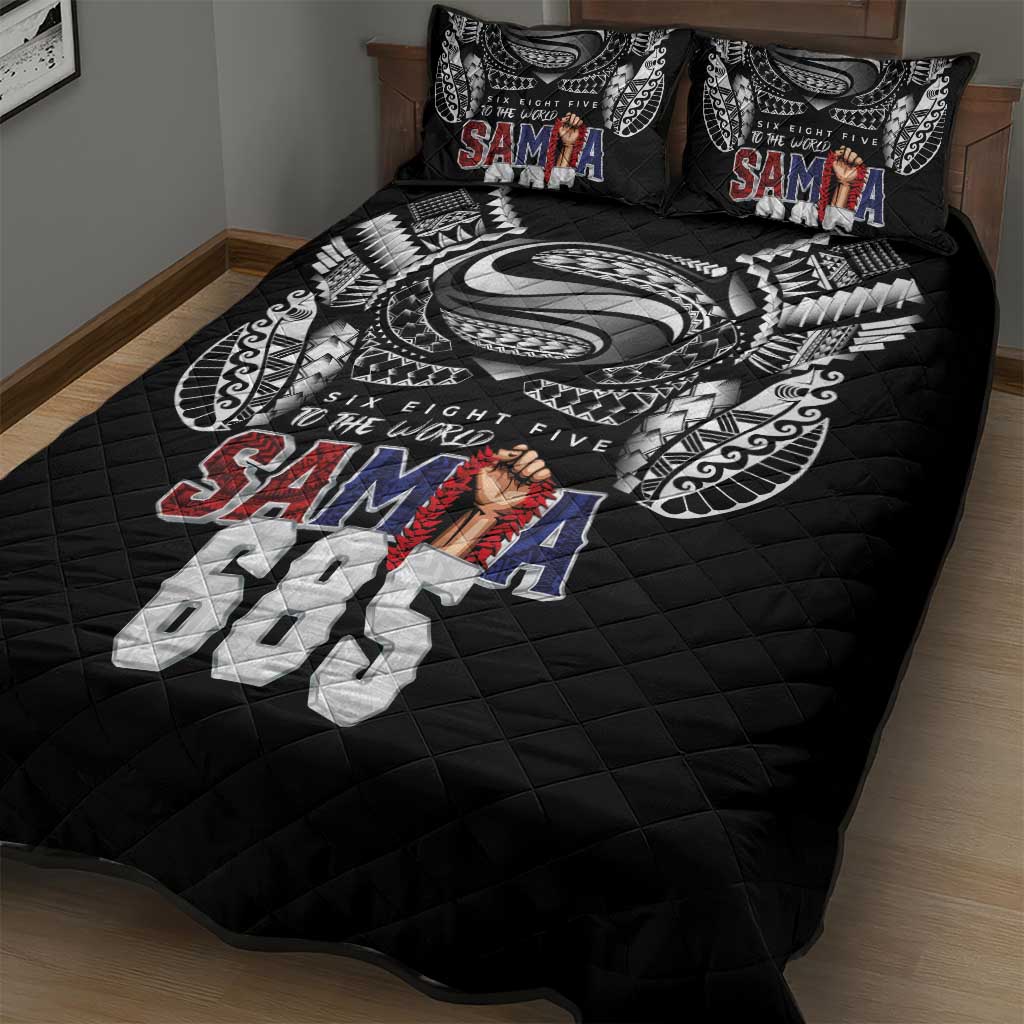 Super Samoa-Six Eight Five to The World Quilt Bed Set Traditional Samoan Tattoo Black Color