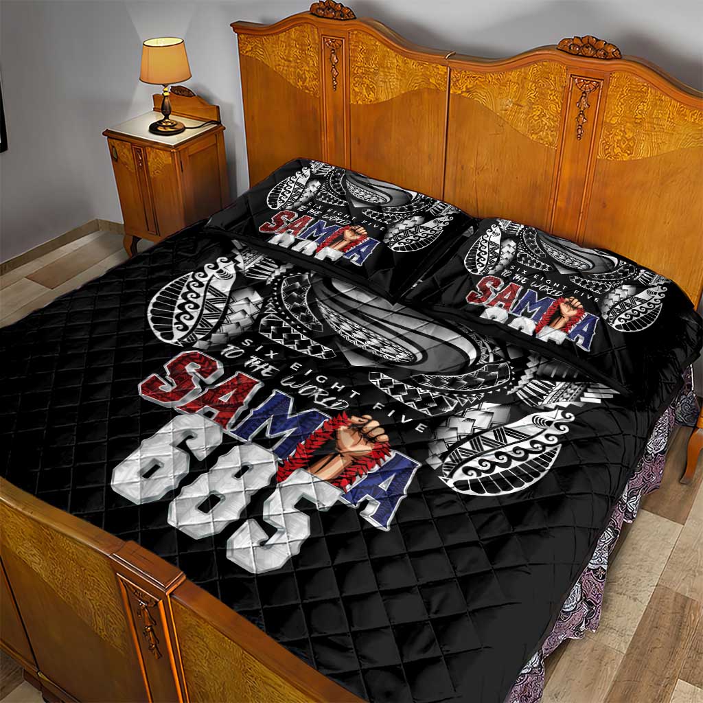 Super Samoa-Six Eight Five to The World Quilt Bed Set Traditional Samoan Tattoo Black Color