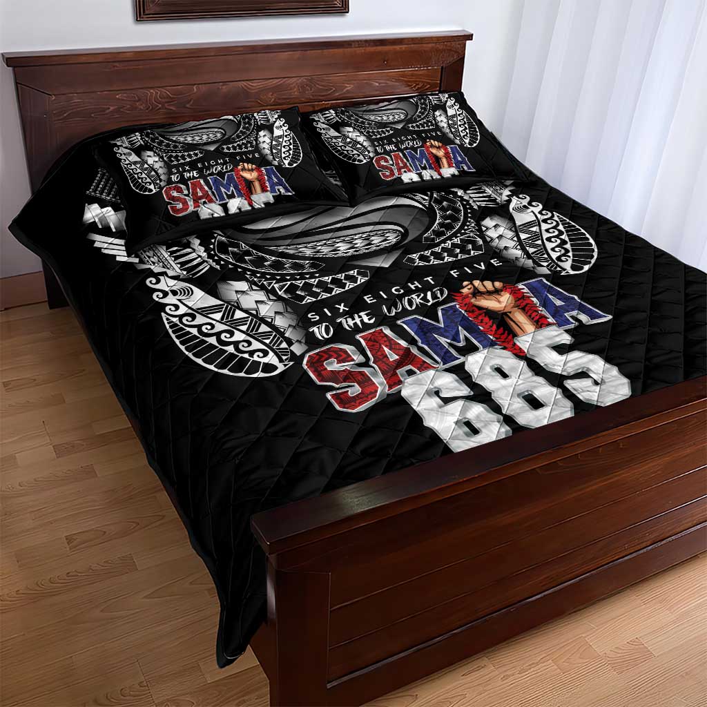 Super Samoa-Six Eight Five to The World Quilt Bed Set Traditional Samoan Tattoo Black Color