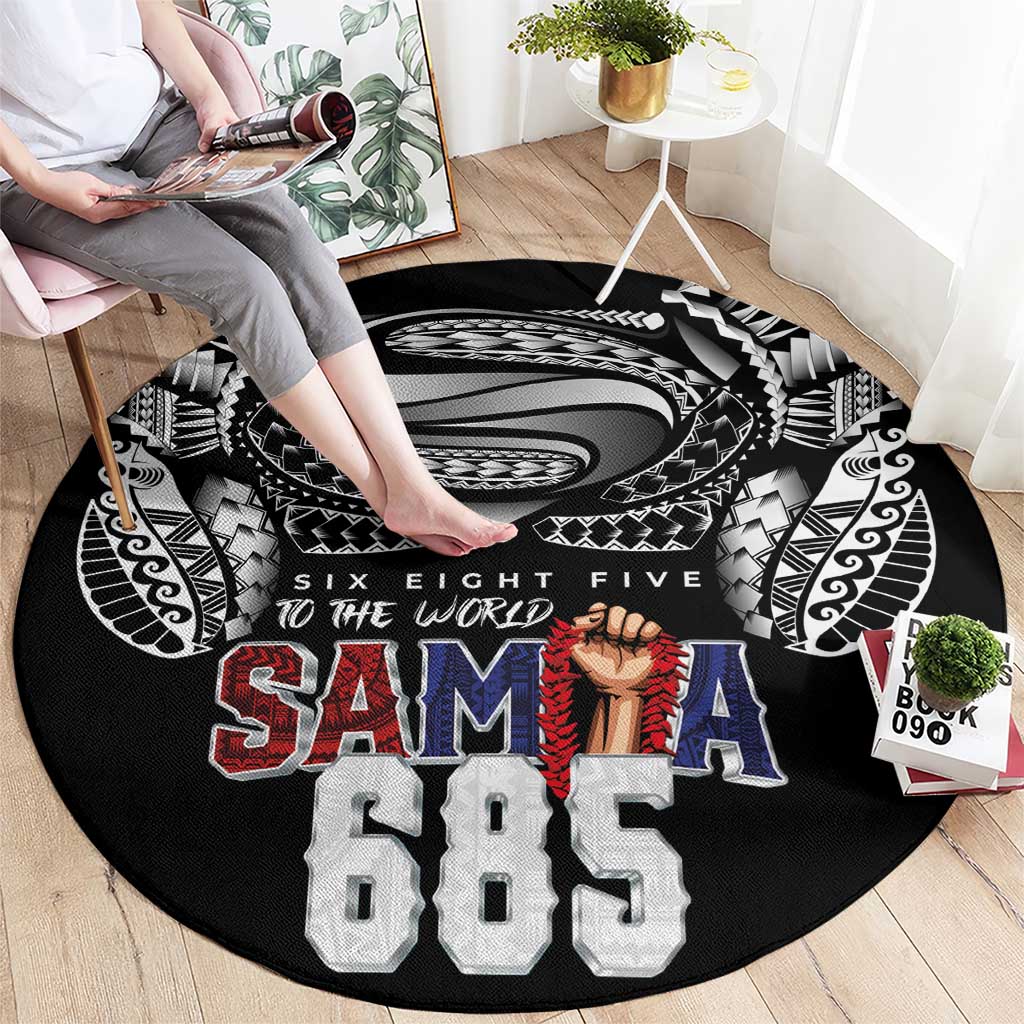 Super Samoa-Six Eight Five to The World Round Carpet Traditional Samoan Tattoo Black Color LT03 - Polynesian Pride