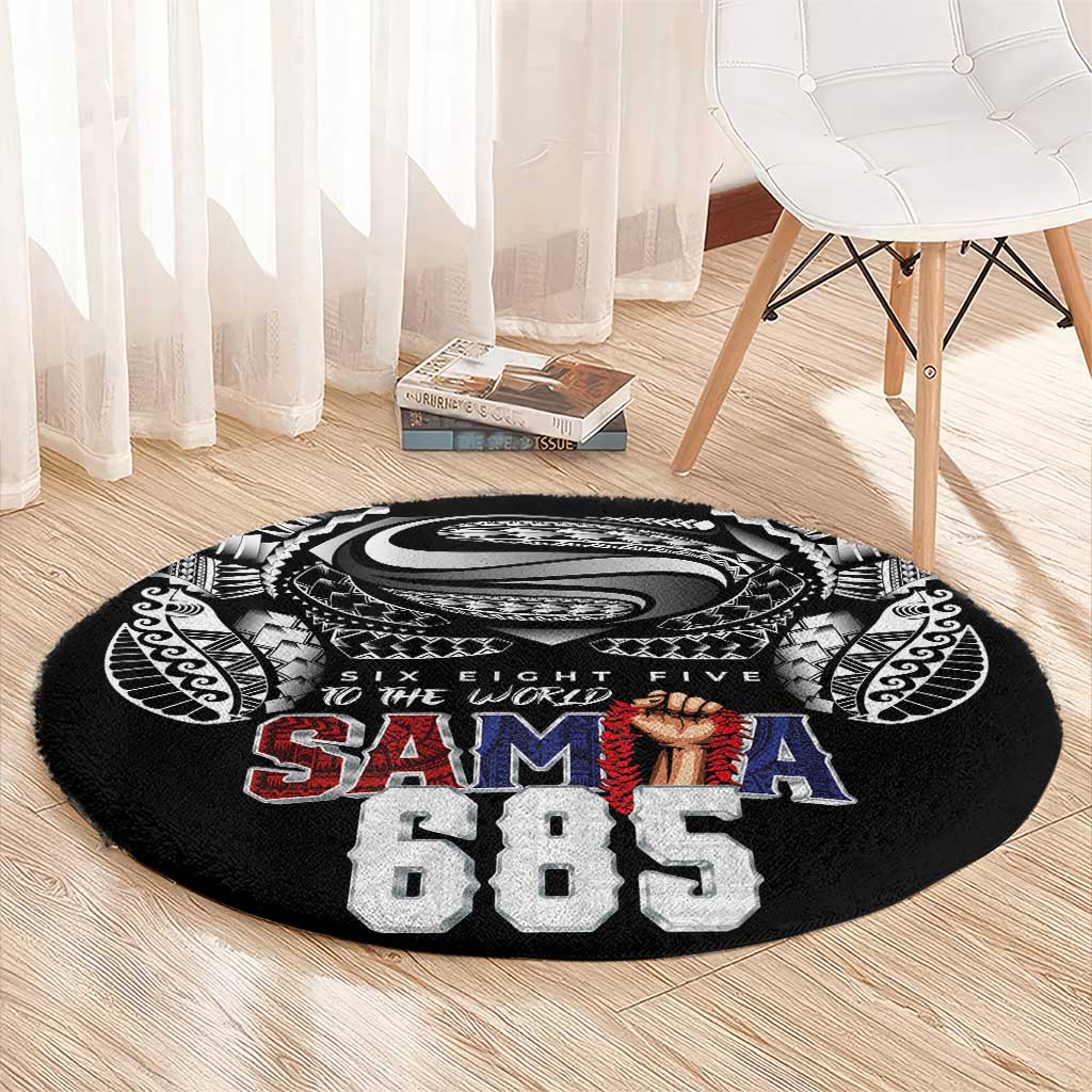 Super Samoa-Six Eight Five to The World Round Carpet Traditional Samoan Tattoo Black Color LT03 - Polynesian Pride