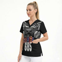 Super Samoa-Six Eight Five to The World Scrub Top Traditional Samoan Tattoo Black Color LT03 - Polynesian Pride