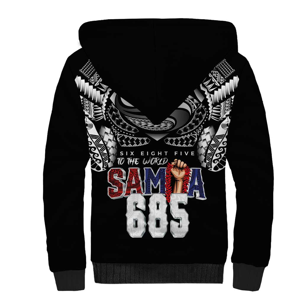 Super Samoa-Six Eight Five to The World Sherpa Hoodie Traditional Samoan Tattoo Black Color