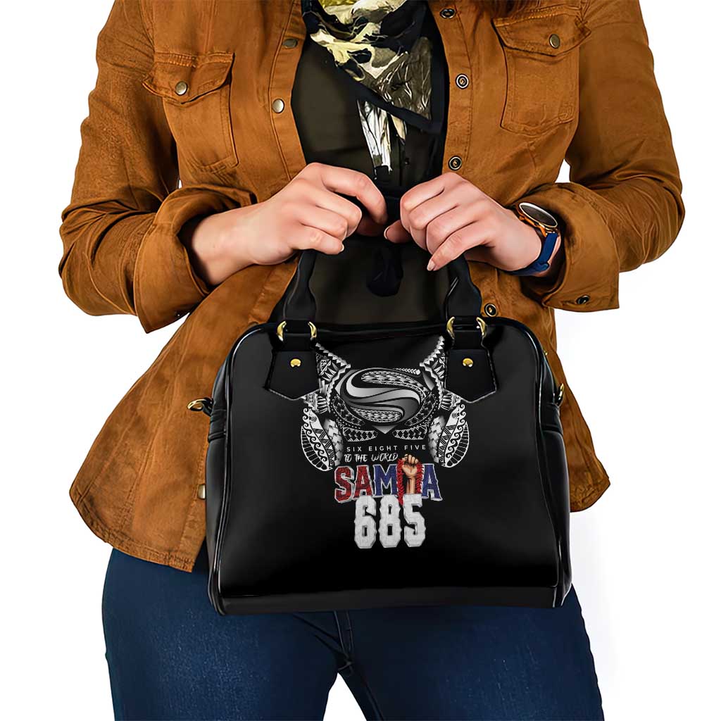 Super Samoa-Six Eight Five to The World Shoulder Handbag Traditional Samoan Tattoo Black Color LT03 - Polynesian Pride
