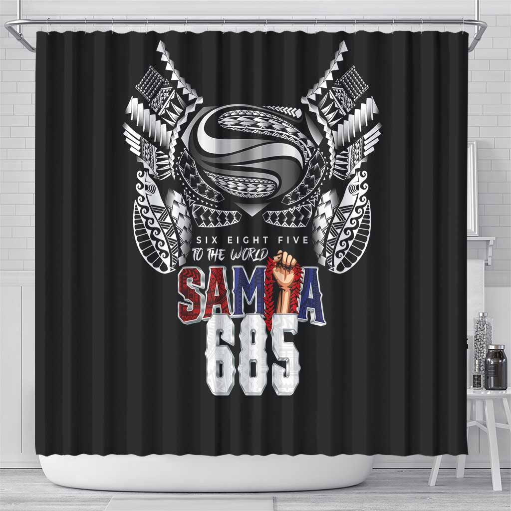 Super Samoa-Six Eight Five to The World Shower Curtain Traditional Samoan Tattoo Black Color LT03 - Polynesian Pride