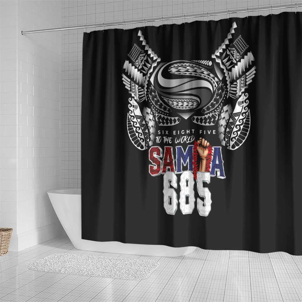 Super Samoa-Six Eight Five to The World Shower Curtain Traditional Samoan Tattoo Black Color LT03 - Polynesian Pride