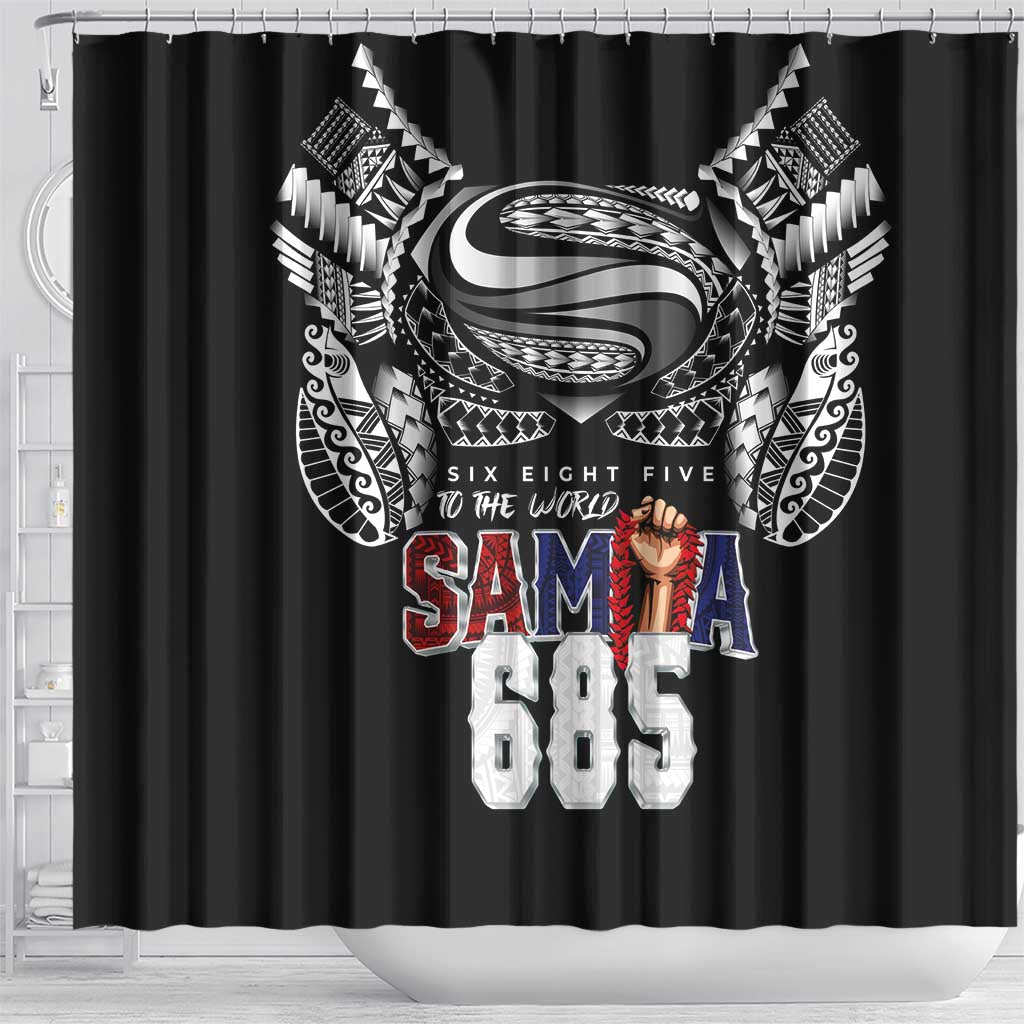 Super Samoa-Six Eight Five to The World Shower Curtain Traditional Samoan Tattoo Black Color LT03 - Polynesian Pride