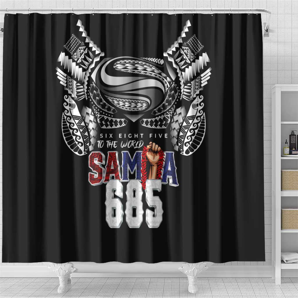 Super Samoa-Six Eight Five to The World Shower Curtain Traditional Samoan Tattoo Black Color LT03 - Polynesian Pride