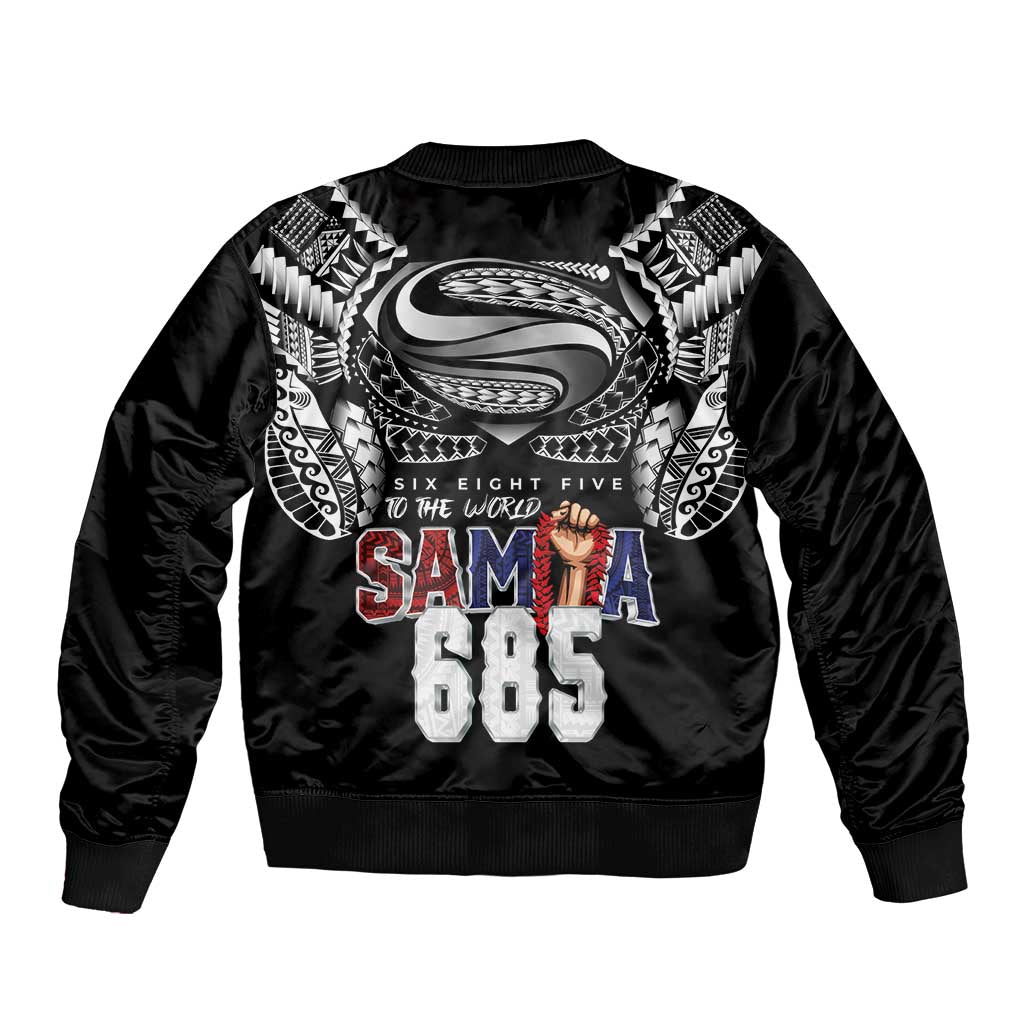 Super Samoa-Six Eight Five to The World Sleeve Zip Bomber Jacket Traditional Samoan Tattoo Black Color LT03 - Polynesian Pride