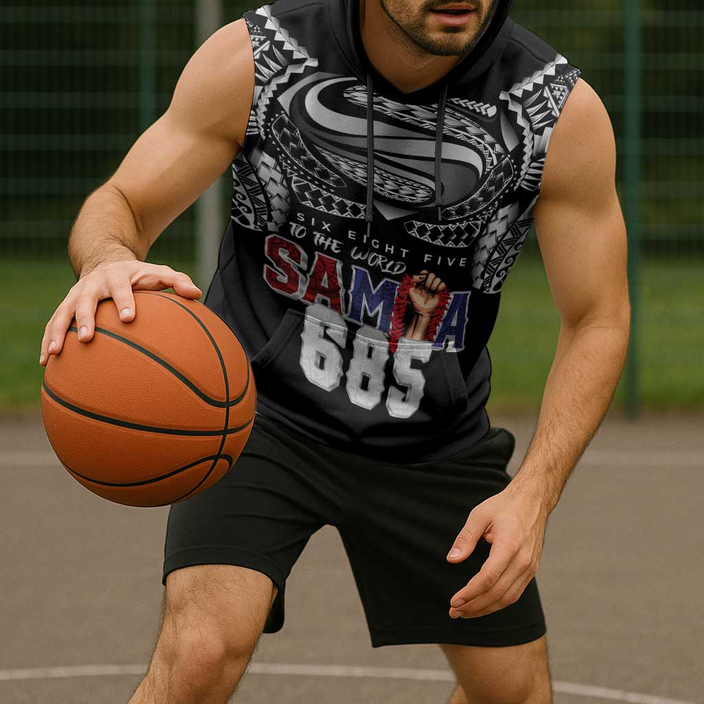 Super Samoa-Six Eight Five to The World Sleeveless Hoodie Traditional Samoan Tattoo Black Color LT03 - Polynesian Pride