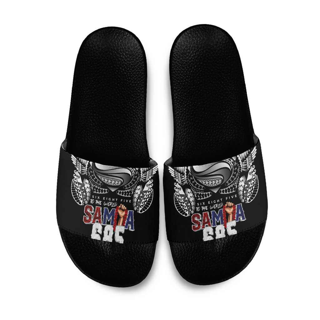 Super Samoa-Six Eight Five to The World Slide Sandals Traditional Samoan Tattoo Black Color LT03 Black - Polynesian Pride