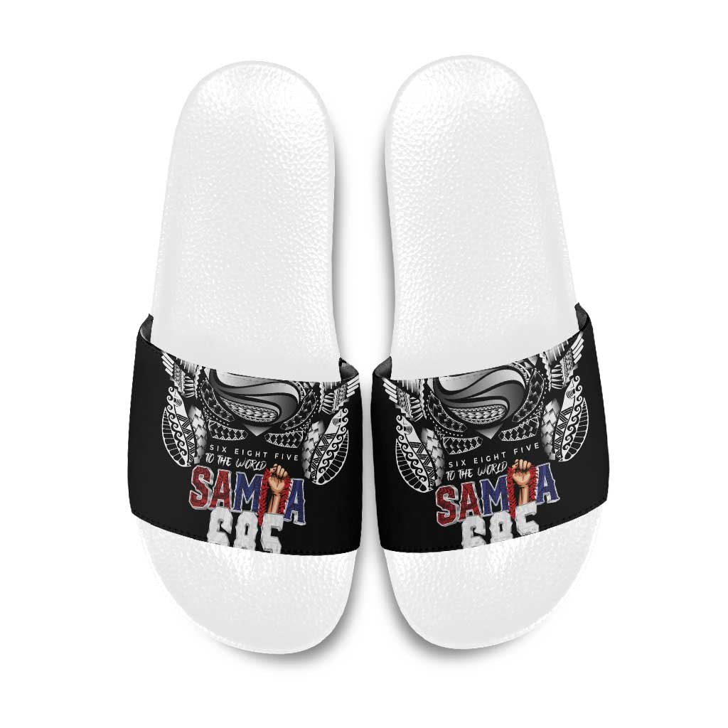 Super Samoa-Six Eight Five to The World Slide Sandals Traditional Samoan Tattoo Black Color LT03 Black - Polynesian Pride