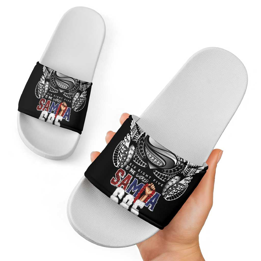 Super Samoa-Six Eight Five to The World Slide Sandals Traditional Samoan Tattoo Black Color LT03 - Polynesian Pride