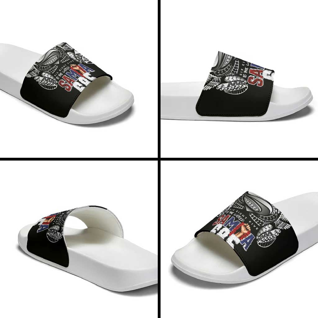 Super Samoa-Six Eight Five to The World Slide Sandals Traditional Samoan Tattoo Black Color LT03 - Polynesian Pride