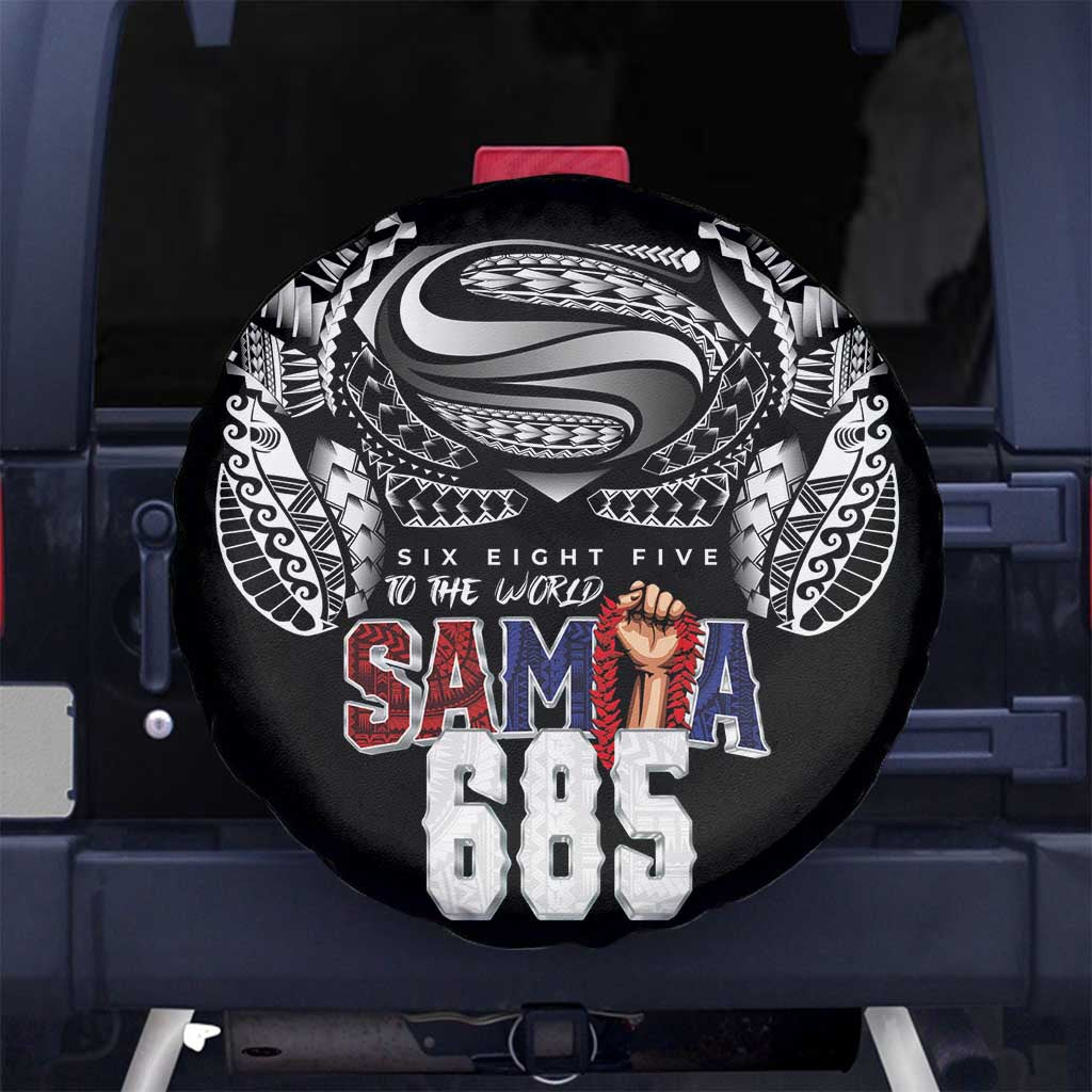 Super Samoa-Six Eight Five to The World Spare Tire Cover Traditional Samoan Tattoo Black Color