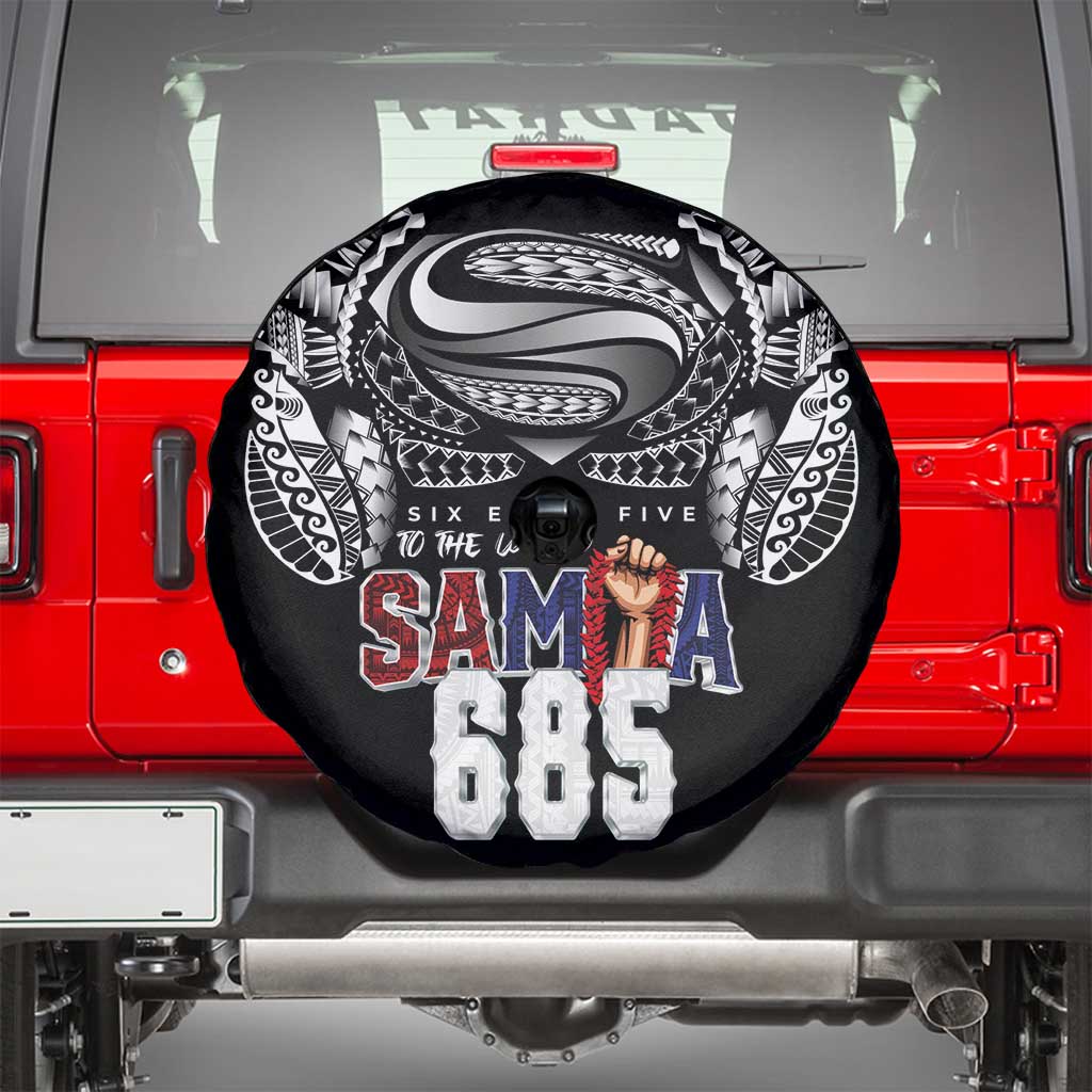 Super Samoa-Six Eight Five to The World Spare Tire Cover Traditional Samoan Tattoo Black Color LT03 - Polynesian Pride