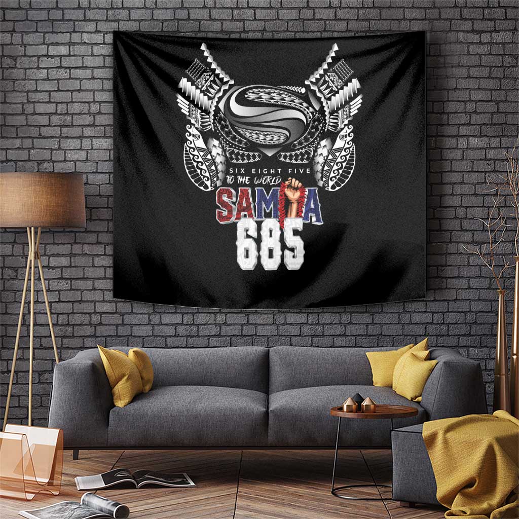 Super Samoa-Six Eight Five to The World Tapestry Traditional Samoan Tattoo Black Color LT03 Black - Polynesian Pride