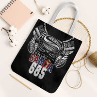 Super Samoa-Six Eight Five to The World Tote Bag Traditional Samoan Tattoo Black Color LT03 White Strap One Size Black - Polynesian Pride