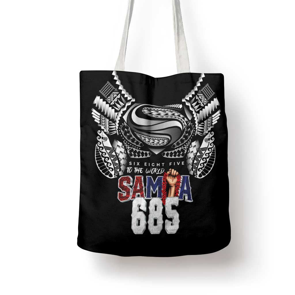 Super Samoa-Six Eight Five to The World Tote Bag Traditional Samoan Tattoo Black Color LT03 - Polynesian Pride